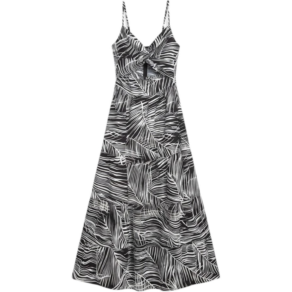 Hudson Gray Maxi Dress Women Small Black White Palm Print Cutout Tiered Boho